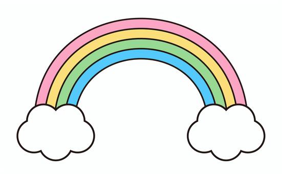 虹がかかるシンプルイラスト 虹,雨上がり,梅雨,天気,シンプル,雲,くもり,晴れ,線画,簡単のイラスト素材