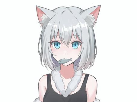 猫耳の女の子(魚) キャラクター,女の子,可愛い,人物,少女,猫耳,女性,魚,アイコン,フリーアイコンのイラスト素材
