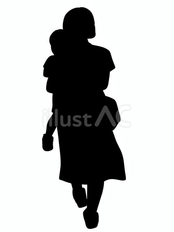 子供を抱っこして歩く母親のシルエット 母親,女性,お母さんのイラスト素材