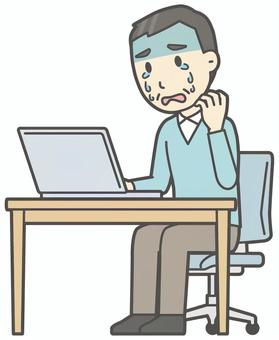  ニット中年男性-169-全身 パソコン,泣く,おじさん,男性,中年,お父さん,パパ,シニア,ミドルエイジ,人物のイラスト素材