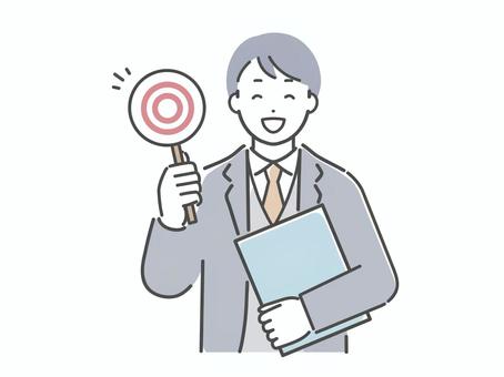 二重丸の札を持つスーツの男性 男性,人物,若い,丸,二重丸,正解,回答,スーツ,サラリーマン,完璧のイラスト素材