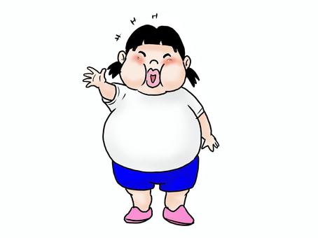 将来わぁ、K－POPアイドルぅ～ 人物,こども,女の子,小学生,体操着,ぽっちゃり,笑顔,全身,手書き,おデブのイラスト素材