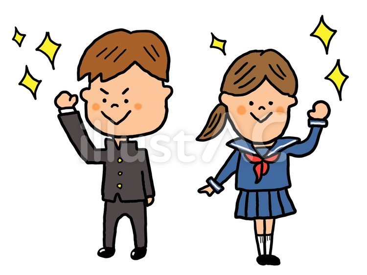 拳を上げる学生　男女 入学式,新入生,高校生のイラスト素材