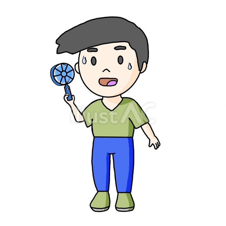ハンディファンを持つ男性 男性,人物,ハンディファンのイラスト素材