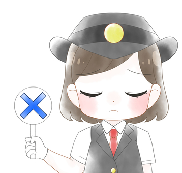 女性駅員のかわいい水彩風イラスト 女性駅員のかわいい水彩風イラスト 不正解,バツ,女子,女性,駅員,車掌,運転士,駅係員,かわいい,ちびキャラのイラスト素材