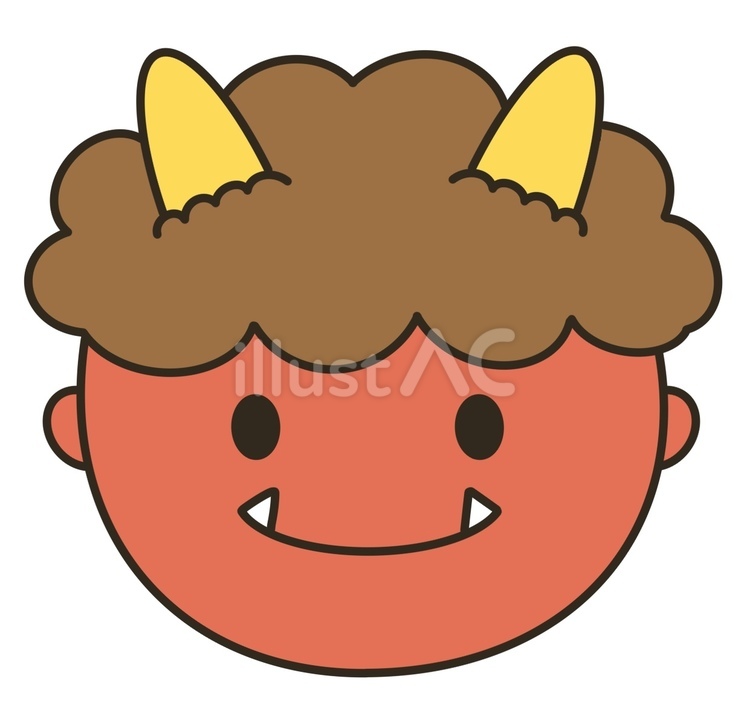 節分にぴったり！笑顔の赤鬼の顔イラスト 赤鬼,鬼,節分のイラスト素材