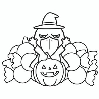 （ぬりえ）ハロウィンが楽しいハシビロコウ ハロウィン,コスプレ,マント,帽子,ジャックオランタン,10月,行事,季節,秋,かぼちゃのイラスト素材