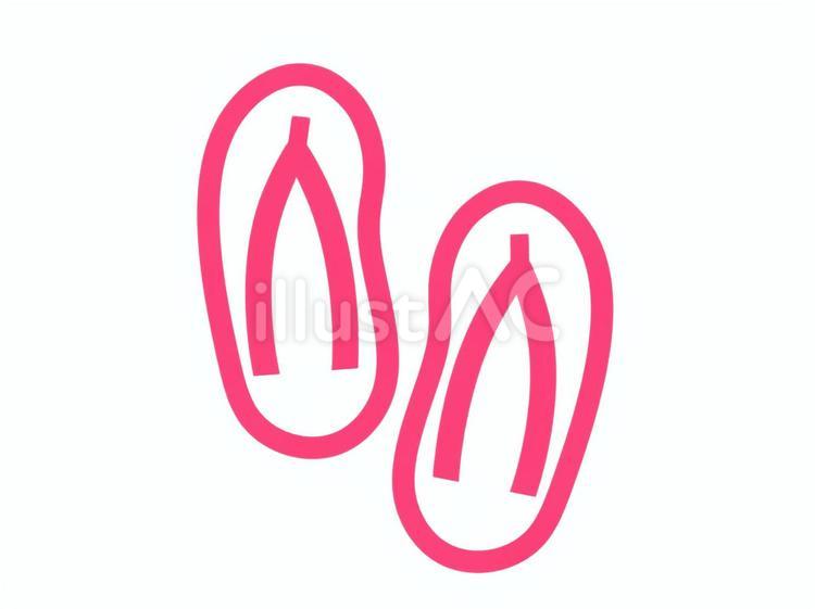 ビーチサンダルの線画イラスト（赤） サンダル,草履,雪駄のイラスト素材