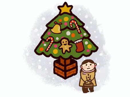 クリスマスツリーの前で待つ女性 待ち合わせ,待つ,ツリー,クリスマス,クリぼっち,女性,冬,待ちぼうけ,約束,雪のイラスト素材