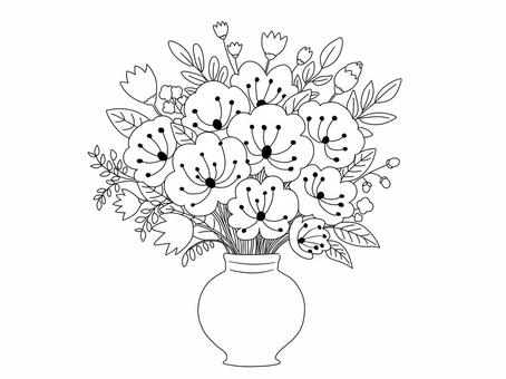 花瓶に生けた花の線画 花瓶に生けた花の線画 花,線画,インテリア,おしゃれ,フラワー,植物,開花,葉,茎のイラスト素材