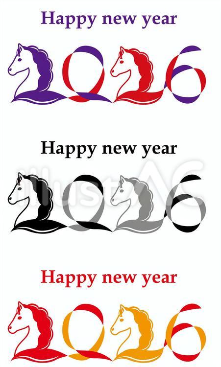 2026　午年の年賀状用イラスト3色 2026年,年賀状,馬のイラスト素材