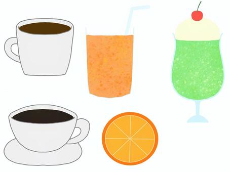 カフェメニュー カフェ,クリームソーダ,コーヒー,ココア,オレンジジュース,オレンジのイラスト素材