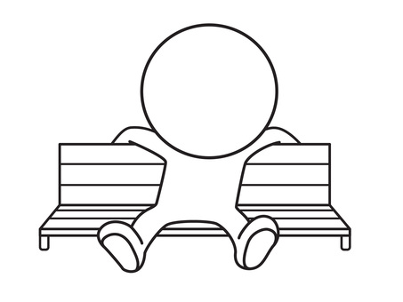 ドカンと座る 棒人間,ベンチ,線画,シンプル,ゆるい,座るのイラスト素材