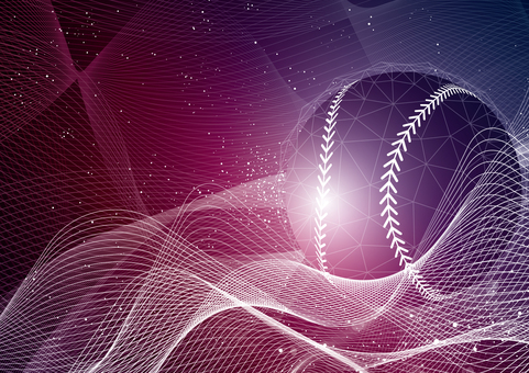 野球とテクノロジーの紫色のイメージ素材 スポーツ,野球,ボール,曲線,波形,テクノロジー,スタイリッシュ,紫色,背景のイラスト素材