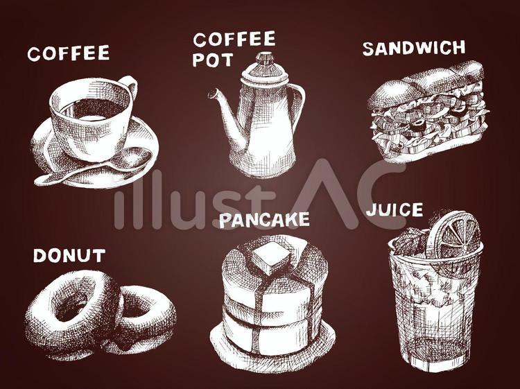 カフェ線画(反転) 線画,デッサン,スケッチのイラスト素材