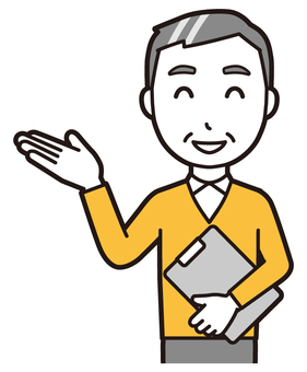  ニット中年男性(黄)-158-バスト バインダー,おじさん,男性,中年,お父さん,パパ,シニア,ミドルエイジ,人物,かわいいのイラスト素材