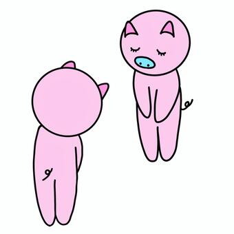 挨拶するぶたさんたち ぶた,あいさつ,ぺこり,向かい合う,ありがとうのイラスト素材