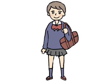 カバンを持った女子高生(ショートヘア) 女子高生,ショートヘア,カバン,制服,学校のイラスト素材