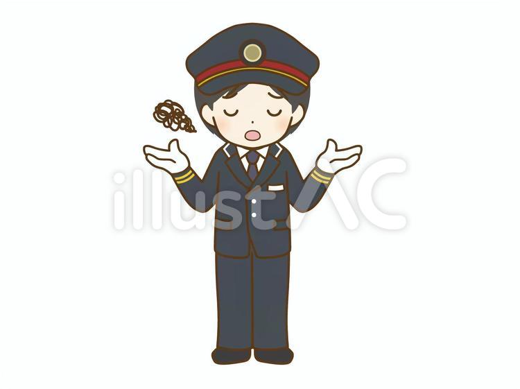 あきれる若い男性の駅員 駅員,男性,全身のイラスト素材