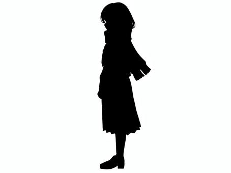 マフラーとセーラー服横顔女の子シルエット 女の子,制服,シルエット,セーラー服,マフラー,立ち絵,trpg,全身,横顔,人物のイラスト素材
