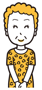 正面を向いて微笑んでいるおばちゃん 微笑む,大阪,おばさん,ヒョウ柄,おばはん,中年,女性,関西,派手,おばちゃんのイラスト素材