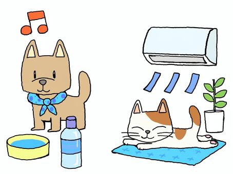 ペットの暑さ対策 ペット,犬,猫,エアコン,水,マット,音符のイラスト素材