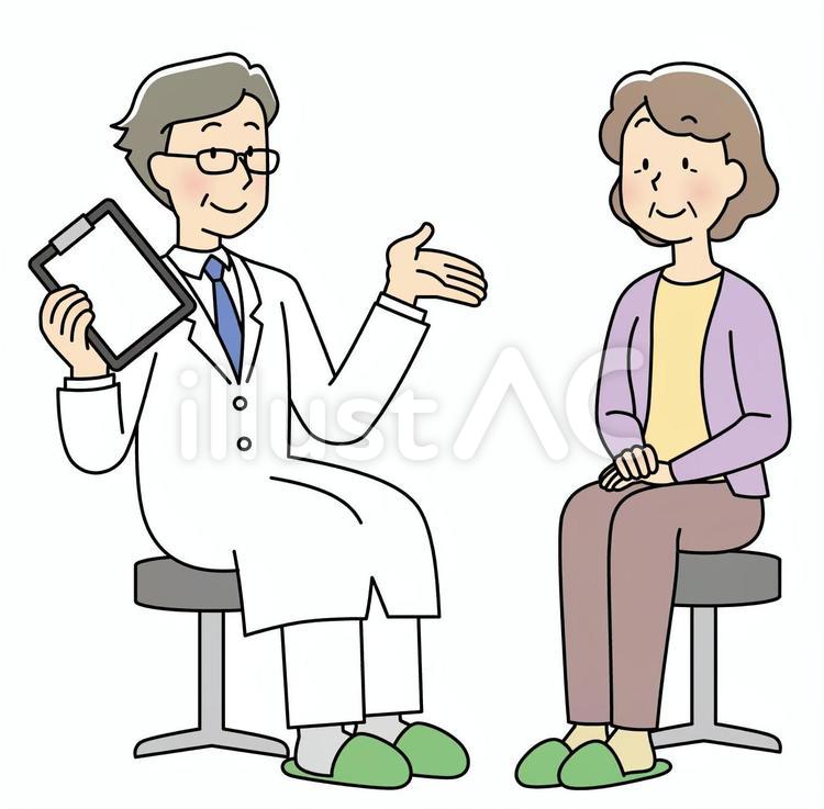 医師の診察を受ける年配女性 診察,診断,問診のイラスト素材