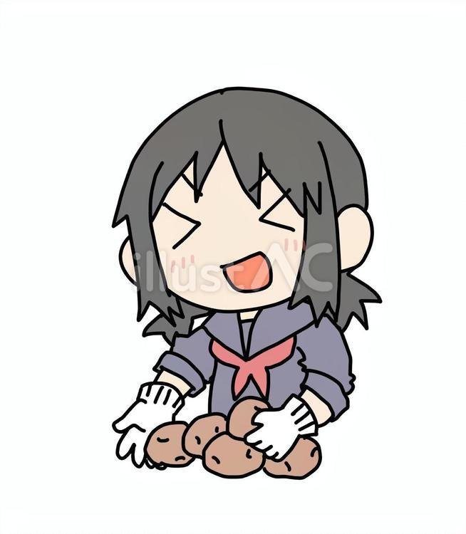 ジャガイモと笑顔の少女 少女,ジャガイモ,選別のイラスト素材