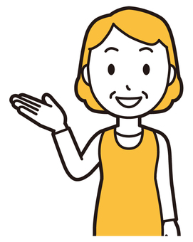  エプロンおばちゃん(黄)-027-バスト 案内,笑顔,おばちゃん,エプロン,お母さん,ママ,中年,おばさん,主婦,人物のイラスト素材