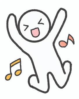 喜ぶ人物と音符イラスト 人物,音楽,歌う,踊る,喜ぶ,楽しい,音符,笑顔,元気,感情のイラスト素材