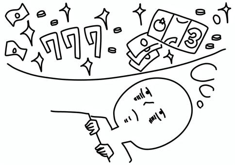 ギャンブルのことが頭を駆け巡る　線画 ギャンブル,依存,中毒,スロット,パチンコ,病気,線画のイラスト素材