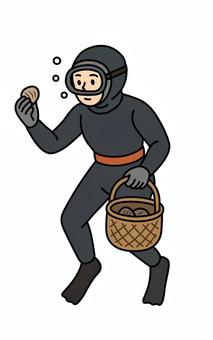 海女さん 背景なし 海女さん 背景なし 海女,ウェットスーツ,ゴーグル,貝,カゴのイラスト素材