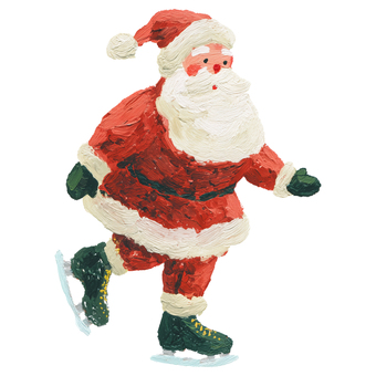 サンタクロース サンタクロース,クリスマス,冬,スケート,氷上,運動,キャラクター,かわいい,油絵,厚塗り風のイラスト素材
