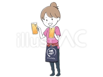 居酒屋で働くビールを持った女性従業員