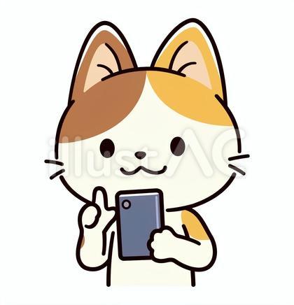 スマホの画面を見ている可愛い三毛猫