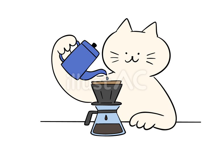 コーヒーを淹れる猫（カラー） 猫,コーヒー,コーヒーフィルターのイラスト素材