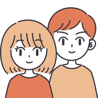 【そのまま使える】二色のカップル3 人物,2人組,男性,女性,目線,笑顔,バストアップ,正面,仲良し,20代のイラスト素材