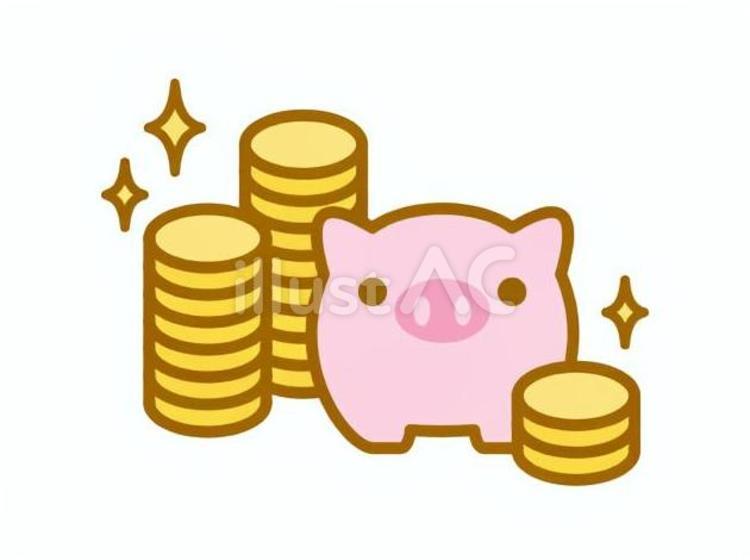 ぶたの貯金箱とお金 豚,貯金箱,お金のイラスト素材