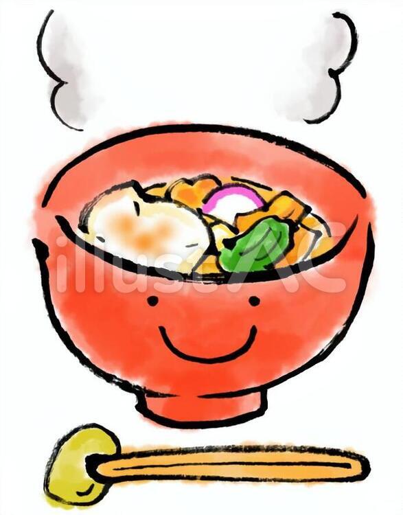 お雑煮３（箸付き） お雑煮,手描き,筆絵のイラスト素材