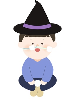 とんがり帽子をかぶる医療的ケア児 医療的ケア児,鼻カニューレ,経鼻チューブ,酸素吸入,男の子,思いやり,経鼻栄養,経鼻経管栄養,支援,インクルーシブのイラスト素材