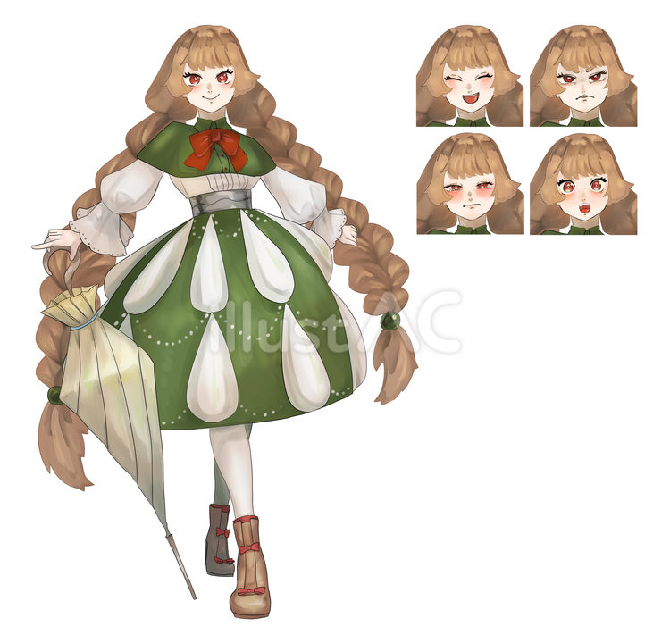 おさげちゃん おさげ,三つ編み,ドレスのイラスト素材