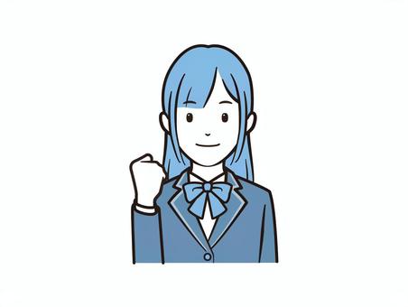 ブレザー女子の力強いガッツポーズ 学生,女子学生,女子高生,高校生,ガッツポーズ,ブレザー,リボン,学生服,女の子,女性のイラスト素材
