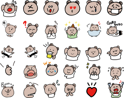 表情豊か！手描きなゆるいくまセット ライン,まとめ,もやもや,汗,焦る,ラブ,びっくり,ごろごろ,セリフ,コミックのイラスト素材