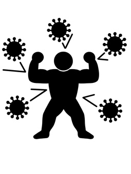 免疫力 免疫,ウイルス,コロナ,インフルエンザ,ムキムキ,筋肉,人間,男性,力持ち,がっしりのイラスト素材