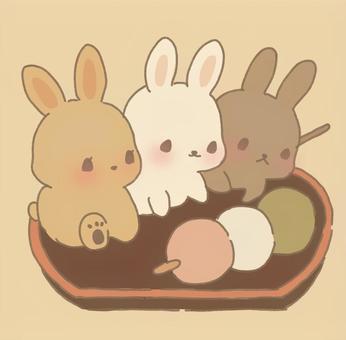 うさぎ団子 うさぎ,動物,三匹,トリオ,ミニキャラ,串,三色団子,団子,和菓子,和風のイラスト素材