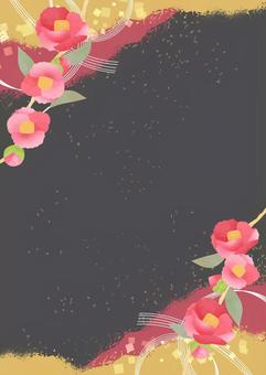 椿をあしらった冬の和フレーム 冬,椿,花,植物,12月,1月,2月,正月,初春,カメリアのイラスト素材