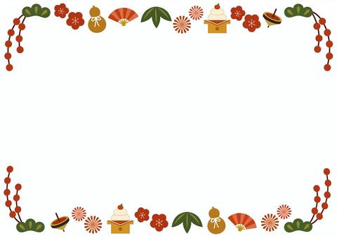 お正月の縁起物フレーム上下ヨコ 年賀,フレーム,枠,背景,縁起物,和風,和柄,かわいい,おしゃれ,デザインのイラスト素材