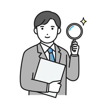 虫眼鏡を持つビジネスパーソン 虫めがね,調査,査定,見積り,発見,調べる,ビジネス,スーツ,男性,虫眼鏡のイラスト素材