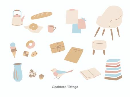 日常のいろいろセット ケトル,やかん,パン,ベーグル,コーヒーカップ,メモ,貼り紙,イス,オットマン,スツールのイラスト素材