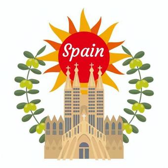スペインモチーフ スペイン,外国,社会,教会,サグラダファミリア,太陽,葉,光,世界遺産,建築のイラスト素材